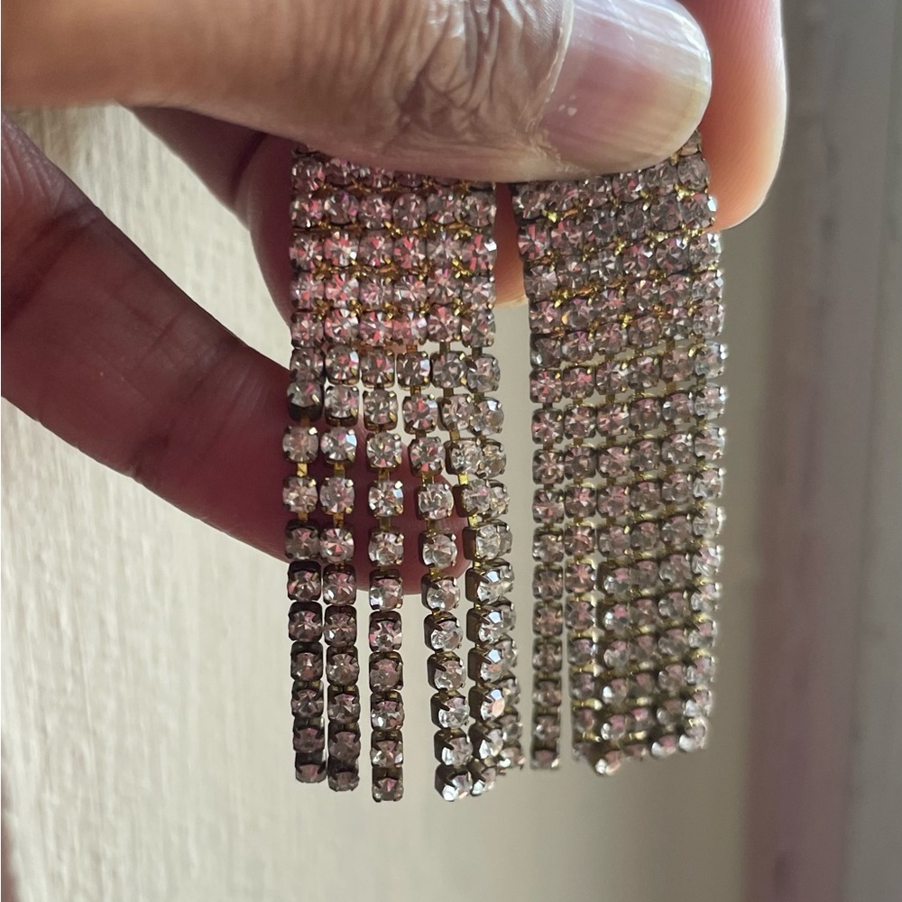 Vintage gold and white/clear stone chandelier earrings